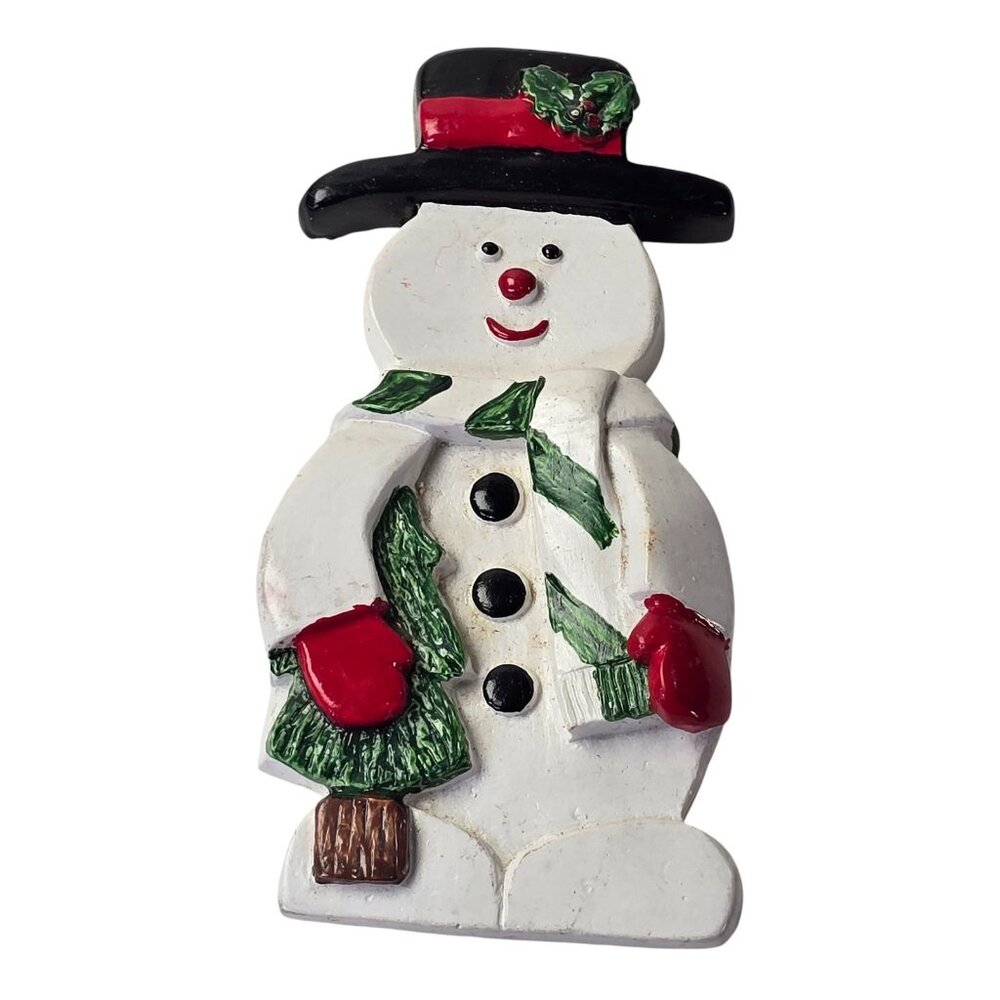 Vintage Chalkware Snowman Figure Hand Painted Christmas Decor Crafting 4.25 in